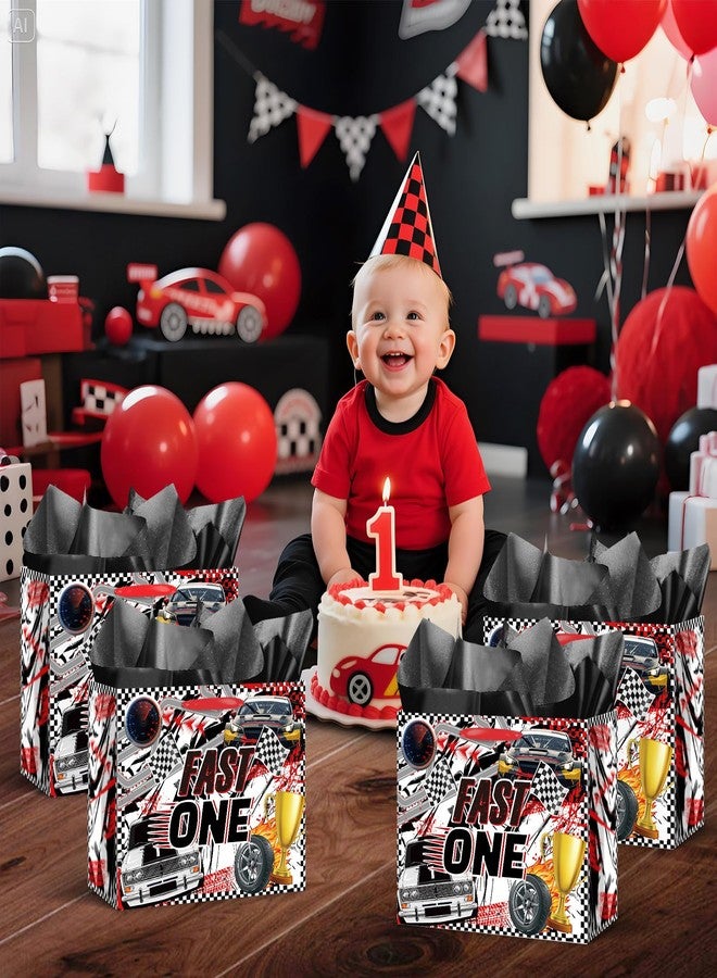 LUUFILx Race Car Gift Bag Fast One 1st Birthday Gift Bag for Boys Hot Car Party Favor Bags with Tissue Paper Greeting Card Racing Goodie Treat Bag for Wheel Party One Year Old Birthday Decorations Supplies - Image 3