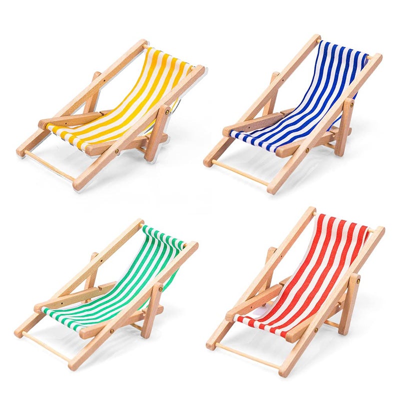 Lynkaye Dollhouse Miniature Furniture Accessories Foldable Wooden Beach Chair Mini Longue Deck Chair Doll House Ornament Kits for DIY Fairy Garden Dollhouse Decoration Pack of 4 - Image 3