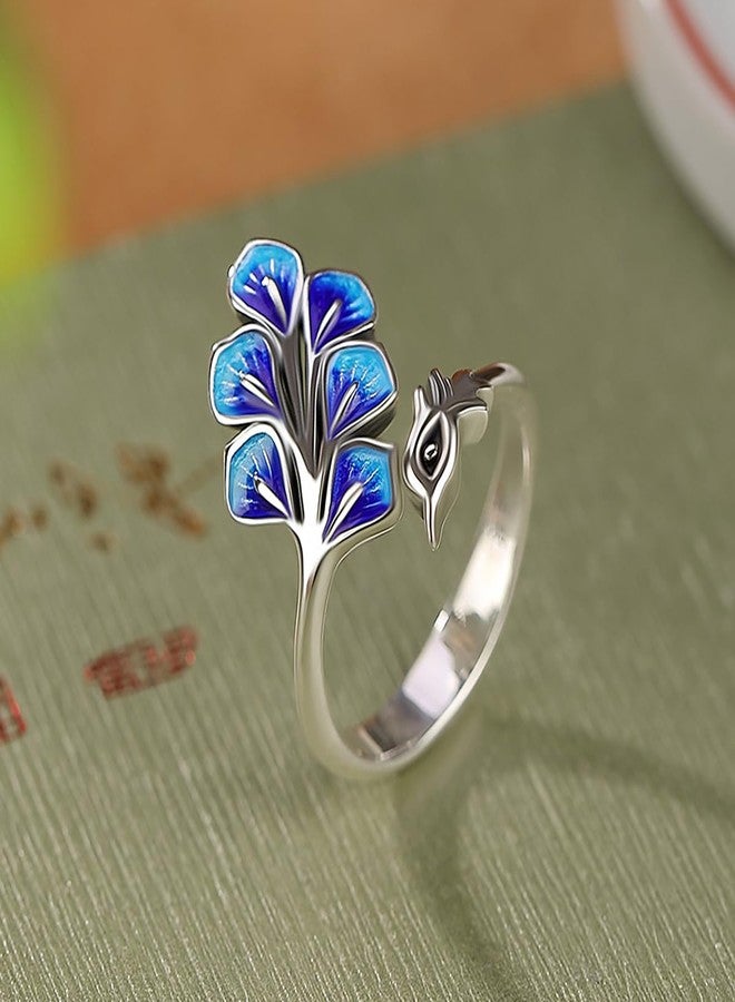IS4U Enamel Phoenix Ring for Women Vintage Phoenix Wrapped Ring Silver Blue Purple Phoenixs Ring Animal Open Band Finger Rings Elegant Colorful Jewelry (Blue) - Image 3