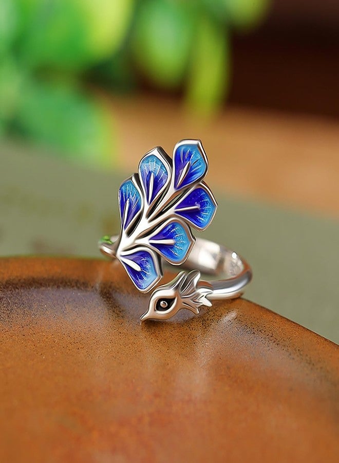 IS4U Enamel Phoenix Ring for Women Vintage Phoenix Wrapped Ring Silver Blue Purple Phoenixs Ring Animal Open Band Finger Rings Elegant Colorful Jewelry (Blue) - Image 4