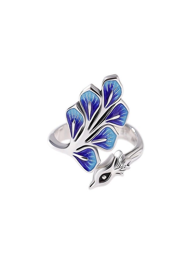 IS4U Enamel Phoenix Ring for Women Vintage Phoenix Wrapped Ring Silver Blue Purple Phoenixs Ring Animal Open Band Finger Rings Elegant Colorful Jewelry (Blue) - Image 1