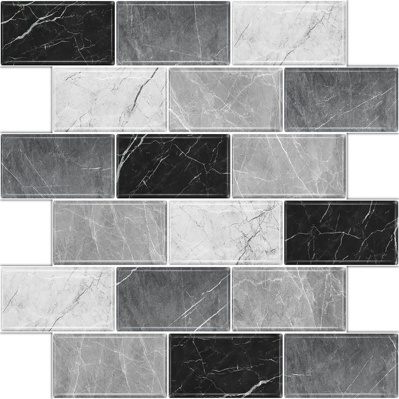 BSABSAQAA 10 Sheets Peel and Stick Backsplash for Kitchen 12X12 Renter Friendly Backsplash Back Splash Adhesive Subway Wall Tile Flat Vinyl Sticker for Bathroom Grey Marble Not 3D Tile - Image 2