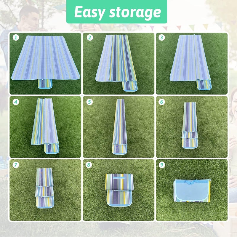 Lavish Waterproof Foldable Outdoor Picnic Mat – Large Size, With Stripes – Sandproof, Tear-Resistant, Beach Blanket, Portable Camping Mat for 4-6 People, Family, Travel, Festivals, Home Use Assorted - Image 4