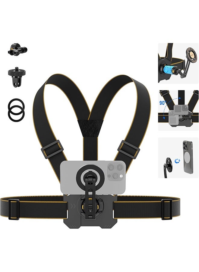 Neewer NEEWER Chest Mount Harness for Action Camera & Phone, Adjustable Hand Free Chest Strap Compatible with GoPro Hero DJI Osmo iPhone Android, Magnetic Phone Chest Mount for POV Video Vlog, GP18  - Image 1