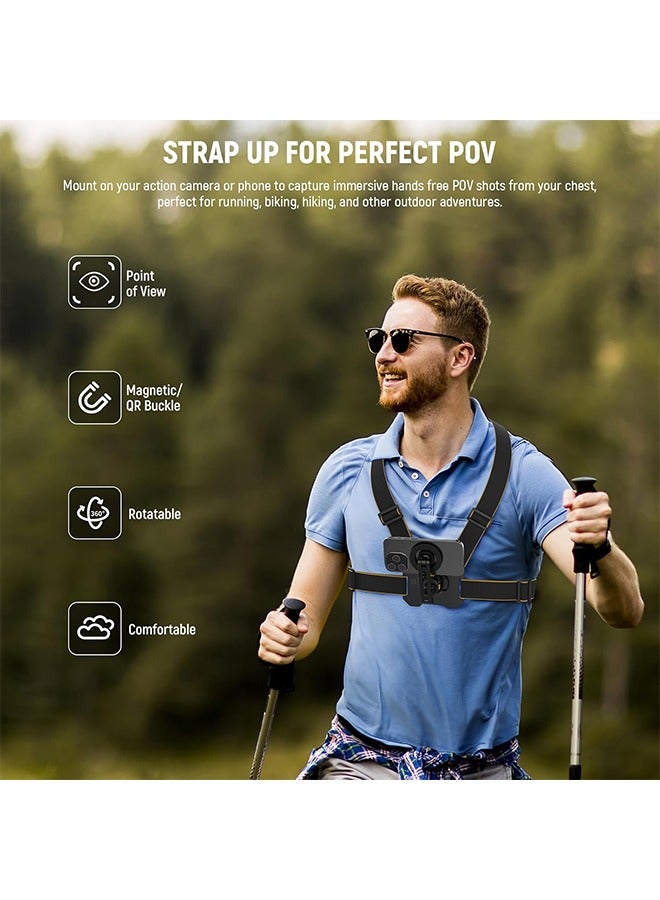 Neewer NEEWER Chest Mount Harness for Action Camera & Phone, Adjustable Hand Free Chest Strap Compatible with GoPro Hero DJI Osmo iPhone Android, Magnetic Phone Chest Mount for POV Video Vlog, GP18  - Image 2