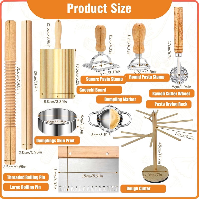 DthwagfL 10 Pcs Pasta Making Tools, Pasta Making Kit with Pasta Drying Rack,2 Rolling Pins,Gnocchi Board,Pasta Cutting Tools,2 Ravioli Makers,Making Dumplings.All-in-One Pasta Making Accessories for Home - Image 2