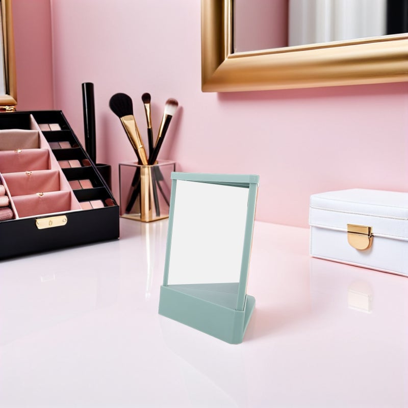 💄 مرآة مكياج محمولة خضراء بسطح عاكس حقيقي للمنضدة المنزلية - Image 4