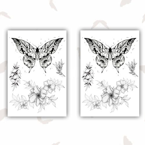 S.A.V.I 2PCS - Butterfly Tattoo Stickers Black Floral Temporary Tattoos, Elegant 22x15 cm Design for Men & Women - Image 1