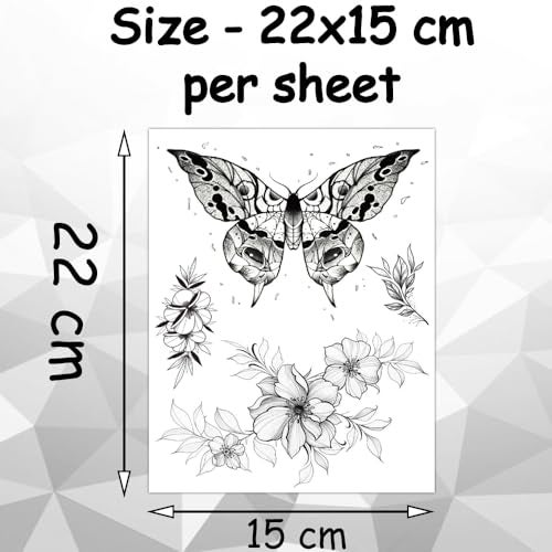 S.A.V.I 2PCS - Butterfly Tattoo Stickers Black Floral Temporary Tattoos, Elegant 22x15 cm Design for Men & Women - Image 4