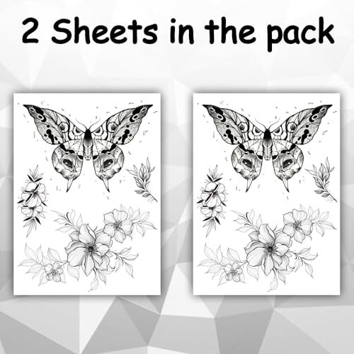 S.A.V.I 2PCS - Butterfly Tattoo Stickers Black Floral Temporary Tattoos, Elegant 22x15 cm Design for Men & Women - Image 3