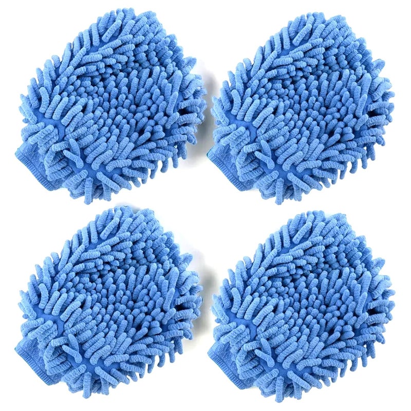 Kuber Industries Kuber Industries Pack of 4 Double-Sided 100GSM Microfiber Gloves for Cleaning | Kitchen & Home Dusting Mitt | Chenille Car Wash Hand Gloves - Blue - Image 1