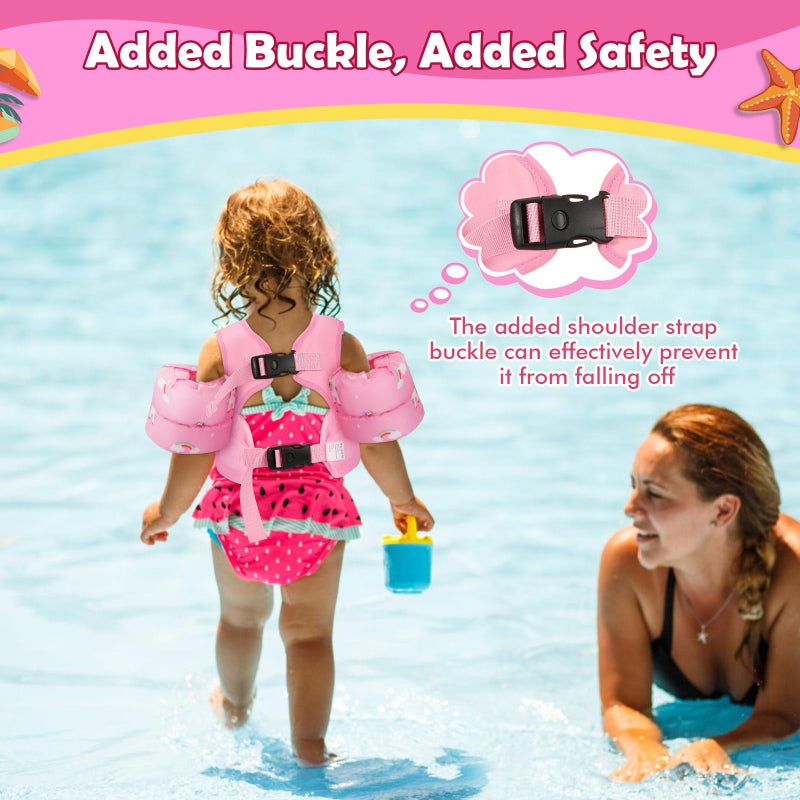 MoKo Toddler Swim Vest - Cute Toddler Floaties with Emergency Whistle for Boys and Girls 13-20-30 lbs Water Wings Arm Band Floaties Swim Training Equipment for Beach Swimming Pool Sea, Unicorn - Image 3