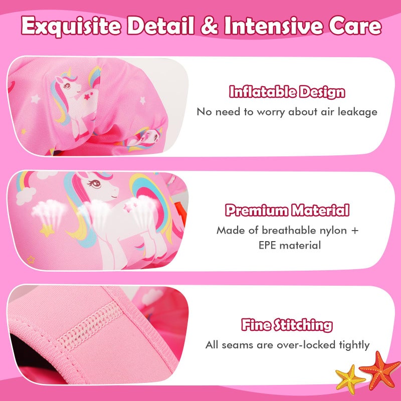 MoKo Toddler Swim Vest - Cute Toddler Floaties with Emergency Whistle for Boys and Girls 13-20-30 lbs Water Wings Arm Band Floaties Swim Training Equipment for Beach Swimming Pool Sea, Unicorn - Image 5