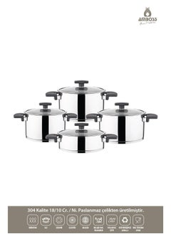 AMBOSS Enyo 8 Pieces Stainless Steel Cookware Set with Black Bakelite Handle Turkish Made  - Image 1