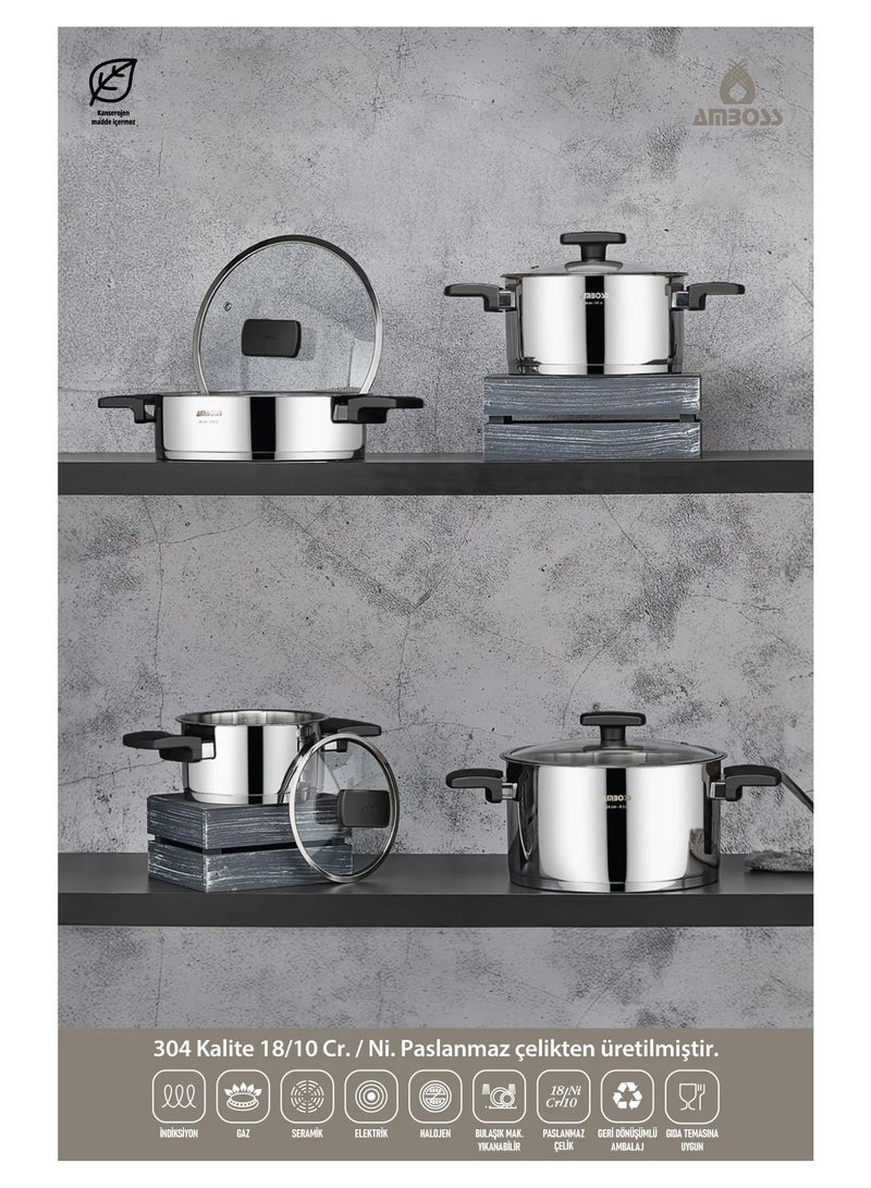 AMBOSS Enyo 8 Pieces Stainless Steel Cookware Set with Black Bakelite Handle Turkish Made - Image 2