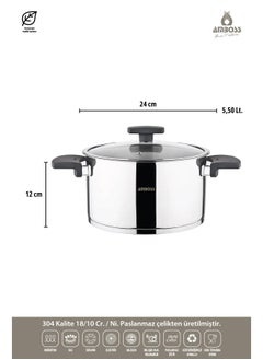AMBOSS Enyo 8 Pieces Stainless Steel Cookware Set with Black Bakelite Handle Turkish Made  - Image 5