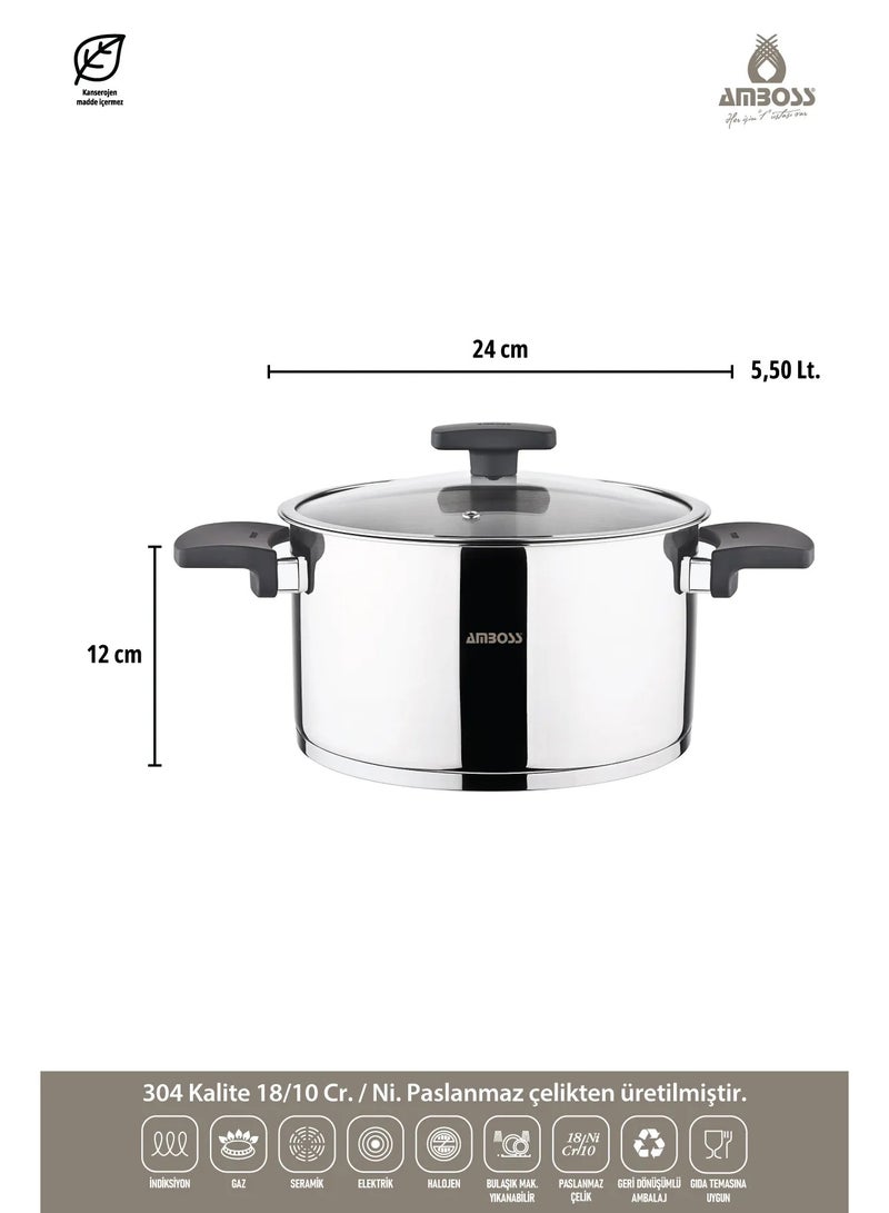 AMBOSS Enyo 8 Pieces Stainless Steel Cookware Set with Black Bakelite Handle Turkish Made - Image 5