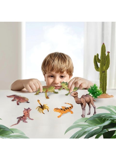 SIENON 32Pcs Desert Animal Figurines Set Model Trees Cactus Kit Desert Diorama Project with Camel Fennec Fox Rattlesnake Scorpion Lizard Reptile Toy Playset for Kids Birthday Cake Toppers Party Dcor