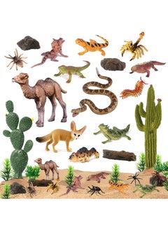 Sienon SIENON 32Pcs Desert Animal Figurines Set Model Trees Cactus Kit Desert Diorama Project with Camel Fennec Fox Rattlesnake Scorpion Lizard Reptile Toy Playset for Kids Birthday Cake Toppers Party Dcor  - Image 2