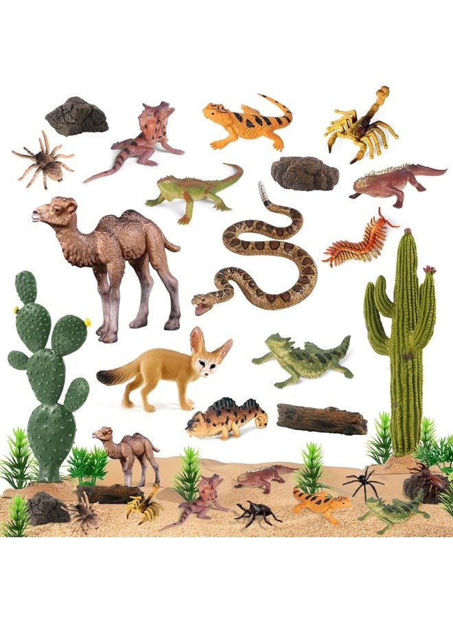 Sienon - SIENON 32Pcs Desert Animal Figurines Set Model Trees Cactus Kit Desert Diorama Project with Camel Fennec Fox Rattlesnake Scorpion Lizard Reptile Toy Playset for Kids Birthday Cake Toppers Party Dcor - Image 1