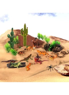 Sienon SIENON 32Pcs Desert Animal Figurines Set Model Trees Cactus Kit Desert Diorama Project with Camel Fennec Fox Rattlesnake Scorpion Lizard Reptile Toy Playset for Kids Birthday Cake Toppers Party Dcor  - Image 3