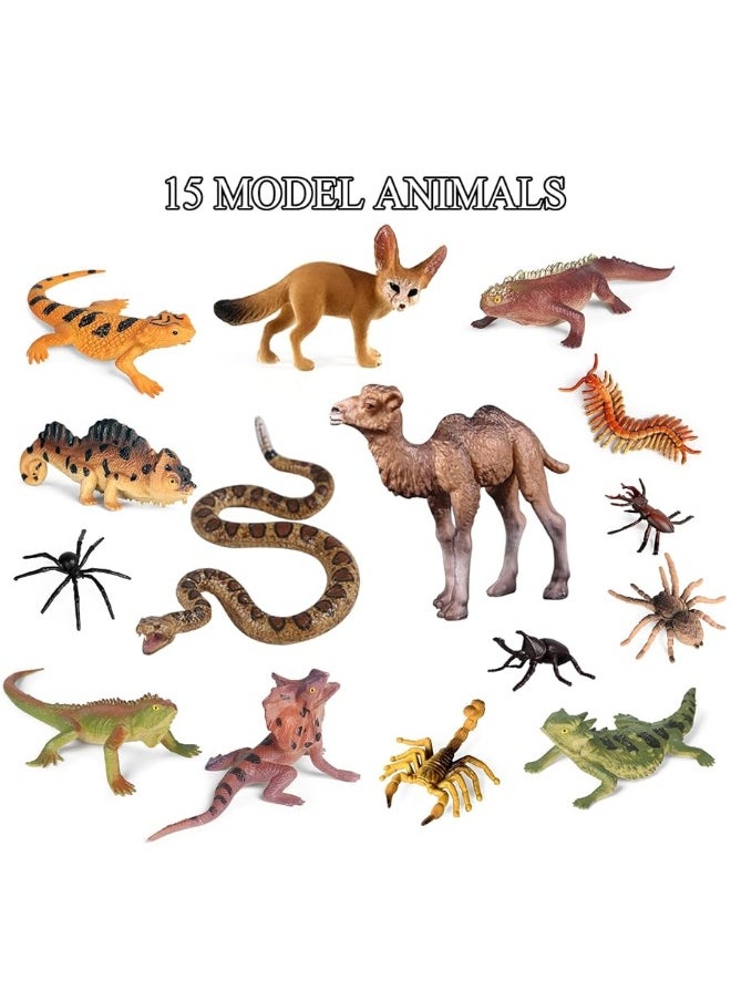 Sienon - SIENON 32Pcs Desert Animal Figurines Set Model Trees Cactus Kit Desert Diorama Project with Camel Fennec Fox Rattlesnake Scorpion Lizard Reptile Toy Playset for Kids Birthday Cake Toppers Party Dcor - Image 1