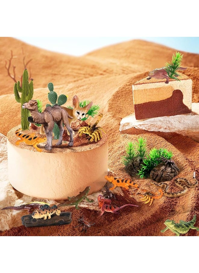 Sienon - SIENON 32Pcs Desert Animal Figurines Set Model Trees Cactus Kit Desert Diorama Project with Camel Fennec Fox Rattlesnake Scorpion Lizard Reptile Toy Playset for Kids Birthday Cake Toppers Party Dcor - Image 1
