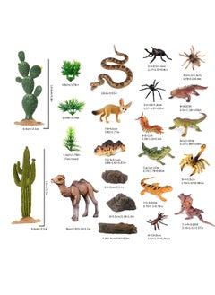 Sienon SIENON 32Pcs Desert Animal Figurines Set Model Trees Cactus Kit Desert Diorama Project with Camel Fennec Fox Rattlesnake Scorpion Lizard Reptile Toy Playset for Kids Birthday Cake Toppers Party Dcor  - Image 4