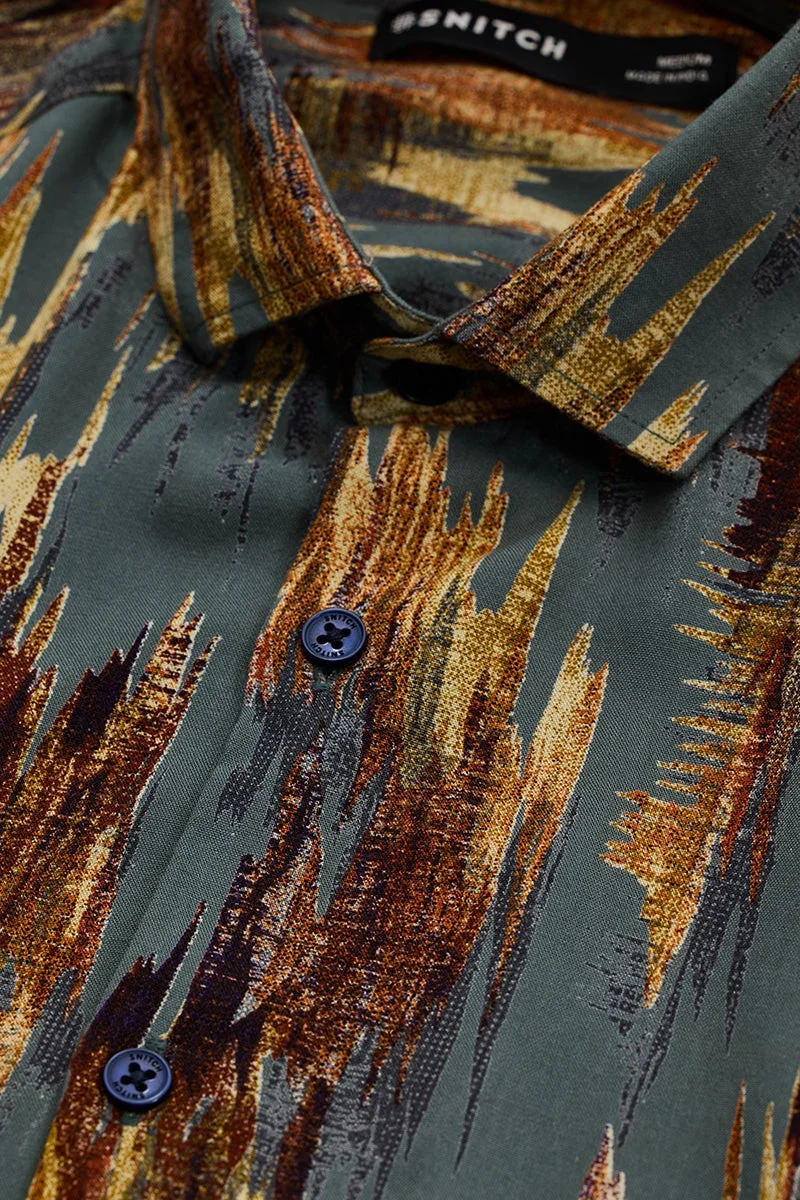 SNITCH Blue Abstract Long Sleeve Slim Fit Casual Shirt