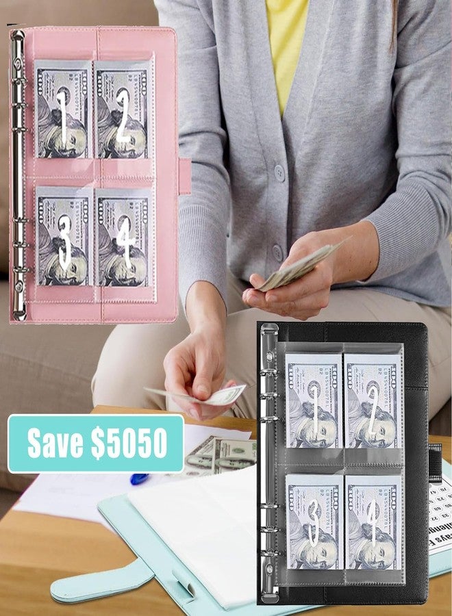UOCLERY 2PCS 100 Envelopes Money Saving Challenge, Envelopes Challenge Binder, Achieving Financial Goals with a Budget Binder and Cash Envelopes, Successfully Reach Your Savings Goals of $5,050 (Pink+Black) - Image 5