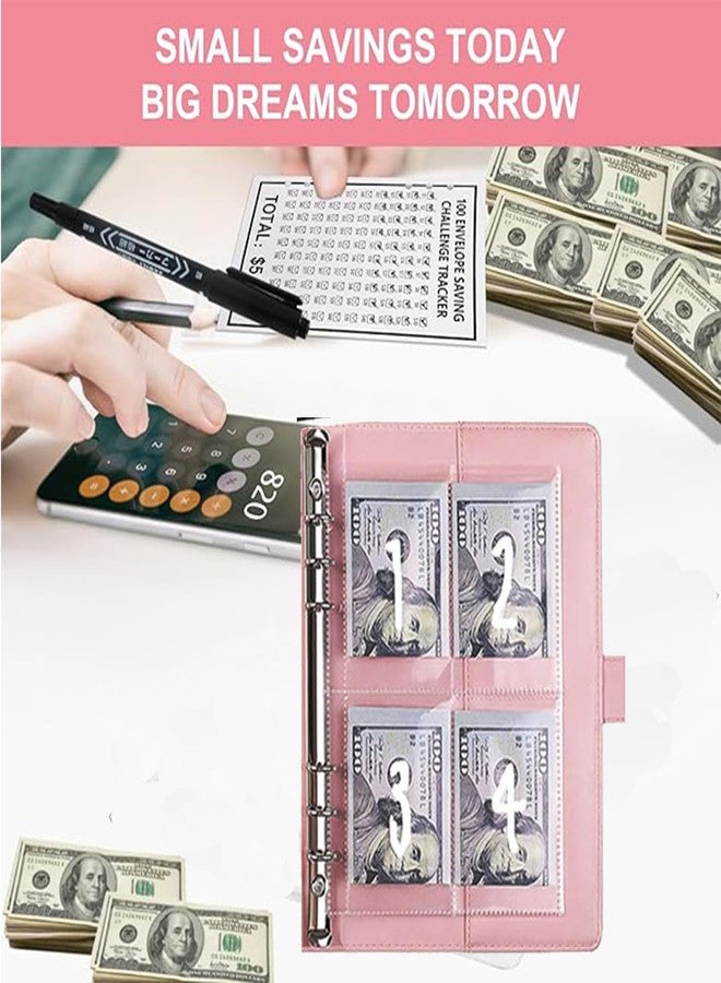 UOCLERY 2PCS 100 Envelopes Money Saving Challenge, Envelopes Challenge Binder, Achieving Financial Goals with a Budget Binder and Cash Envelopes, Successfully Reach Your Savings Goals of $5,050 (Pink+Black) - Image 4