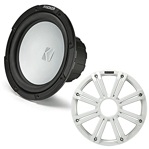 KICKER 45KMF104 10" Weather-Proof Subwoofer for Freeair Applications 4 Ohm 45KMG10W 10" LED Grille (White) - Image 1