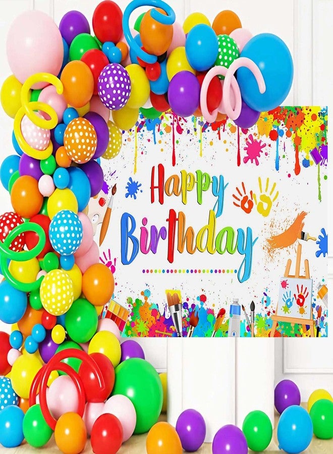 Mocsicka Paint Birthday Banner Kids Art Graffiti Birthday Party Decorations Painting Theme Happy Birthday Photo Backdrop for Boys and Girls - Image 3
