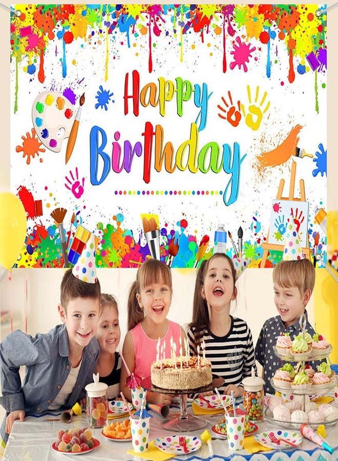 Mocsicka Paint Birthday Banner Kids Art Graffiti Birthday Party Decorations Painting Theme Happy Birthday Photo Backdrop for Boys and Girls - Image 2