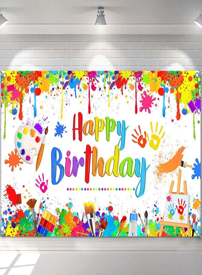 Mocsicka Paint Birthday Banner Kids Art Graffiti Birthday Party Decorations Painting Theme Happy Birthday Photo Backdrop for Boys and Girls - Image 1