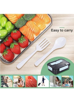 Arabest Bento Lunch Box - 3 Compartment Lunch Containers for Adults and Kids,Food Grade Plastic Lunch Box with Spoon & Fork Blue  - Image 2