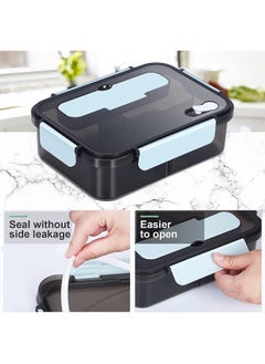 Arabest Bento Lunch Box - 3 Compartment Lunch Containers for Adults and Kids,Food Grade Plastic Lunch Box with Spoon & Fork Blue  - Image 3