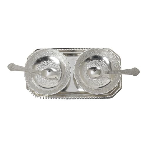 INTERNATIONAL GIFT® German Silver Designer Bowl Spoon Tray Or Carry Bag with Happy Diwali Tag with Luxury Velvet Box Packing Used for Dry Fruit, Sweets, Snacks and Return Gifts - Image 3