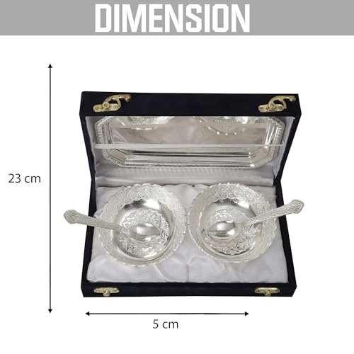 INTERNATIONAL GIFT® German Silver Designer Bowl Spoon Tray Or Carry Bag with Happy Diwali Tag with Luxury Velvet Box Packing Used for Dry Fruit, Sweets, Snacks and Return Gifts - Image 5