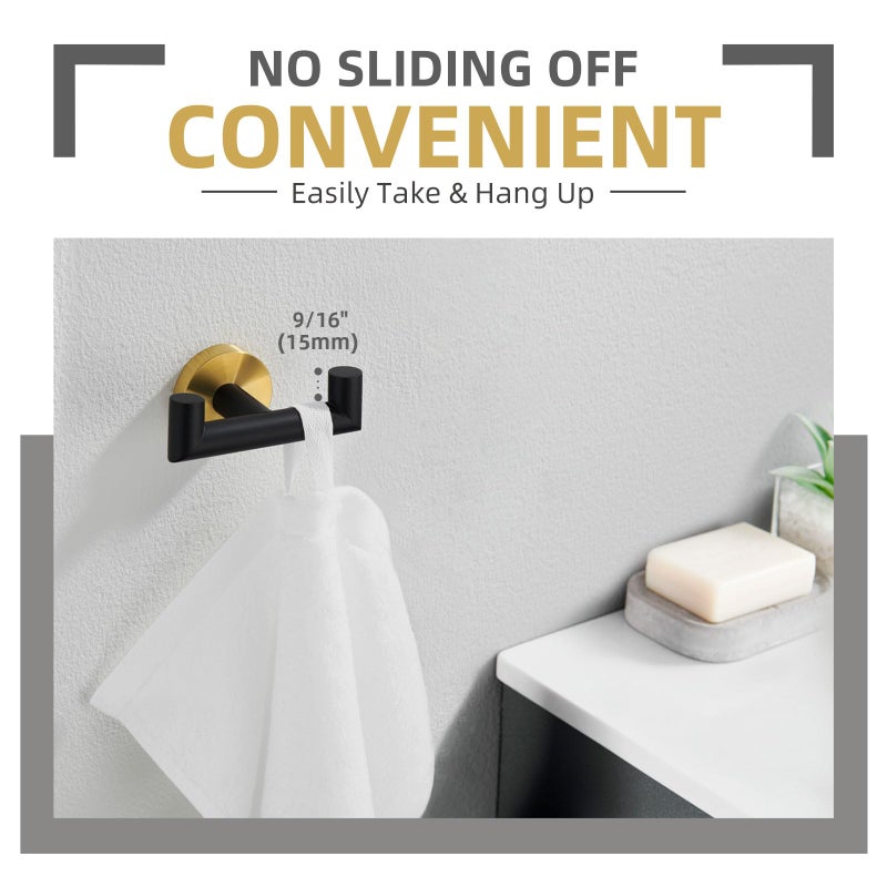Angle Simple Double Towel Hook, Stainless Steel Hand Towel Holder for Bathroom, Coat Hook for Wall, Black and Gold - Image 4