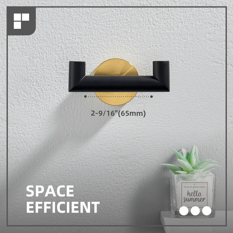 Angle Simple Double Towel Hook, Stainless Steel Hand Towel Holder for Bathroom, Coat Hook for Wall, Black and Gold - Image 5