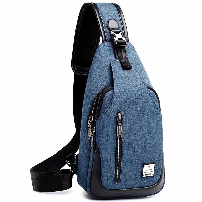 tuowan Small Sling Bag Crossbody Backpack Over the Shoulder Bag for Men Women Travel Outdoors, Lightweight Sling Chest Pack (Large, Blue) - Image 1