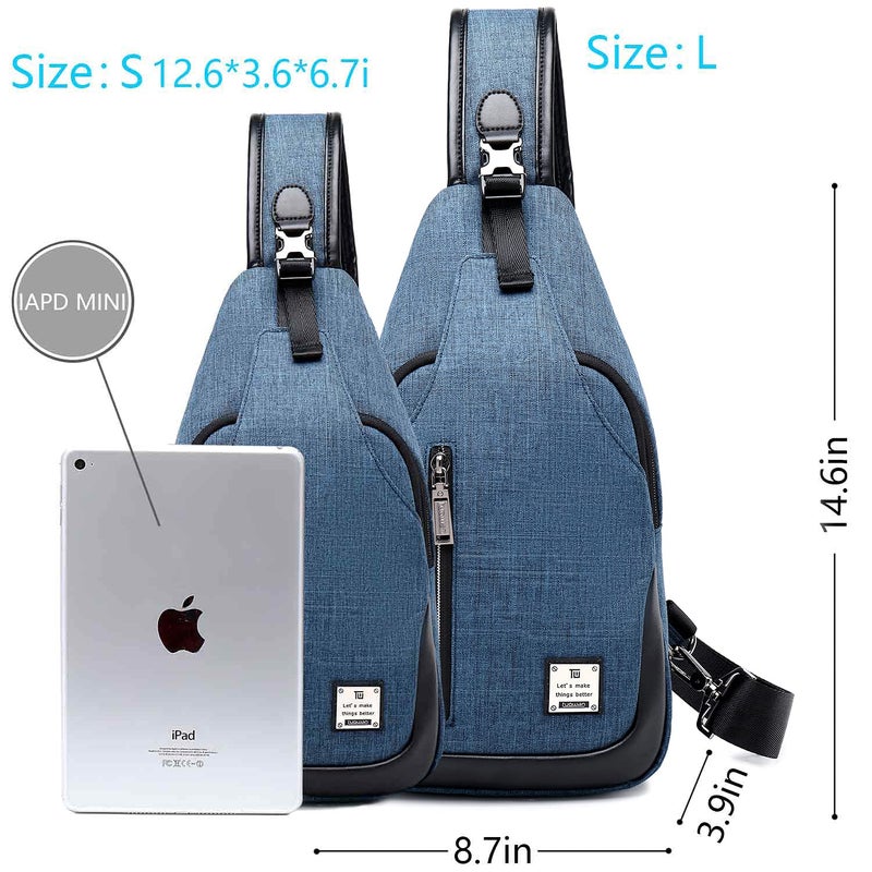 tuowan Small Sling Bag Crossbody Backpack Over the Shoulder Bag for Men Women Travel Outdoors, Lightweight Sling Chest Pack (Large, Blue) - Image 3