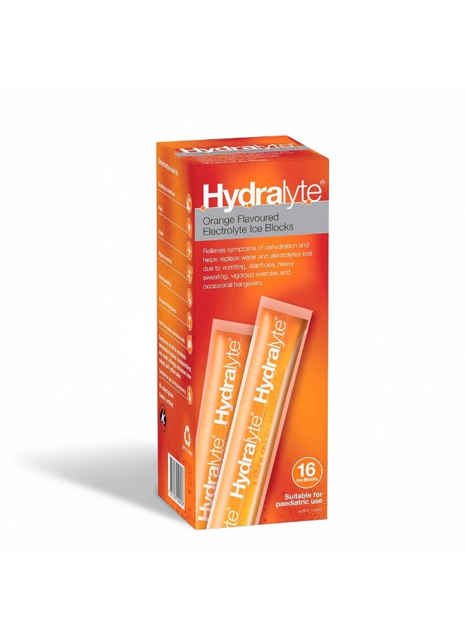 Hydralyte Electrolyte Ice Blocks - Orange | Oral Rehydration Solution | No Added Sugar | Helps Restore Electrolytes | Ideal for Vomiting, Diarrhea & Sweating | WHO Formula | 16 x 2 Pack - Image 2