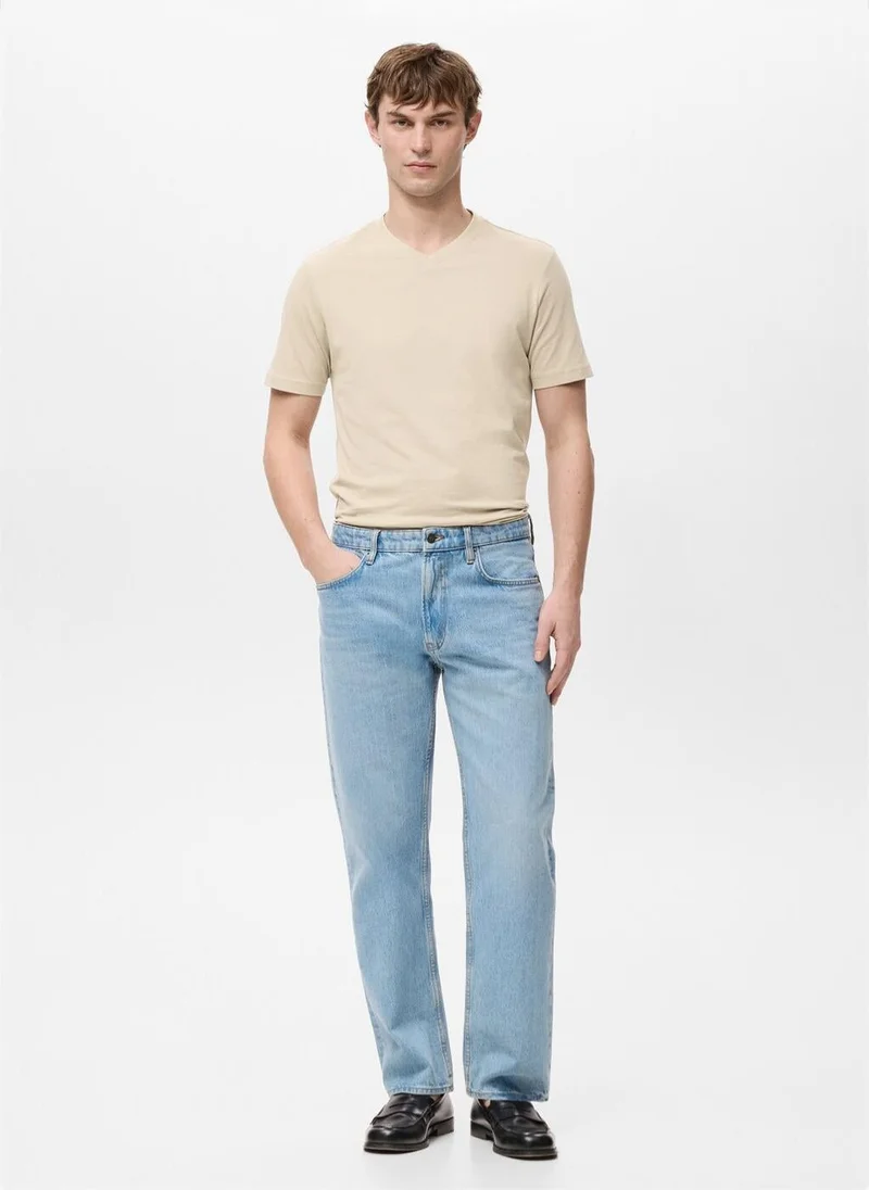 Mango Man  100% cotton slim-fit V-neck t-shirt for Men | Best Price UAE