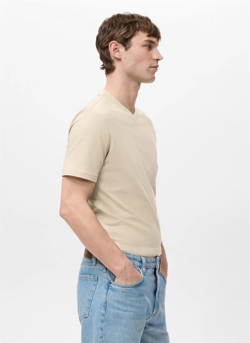 Mango Man  100% cotton slim-fit V-neck t-shirt for Men | Best Price UAE