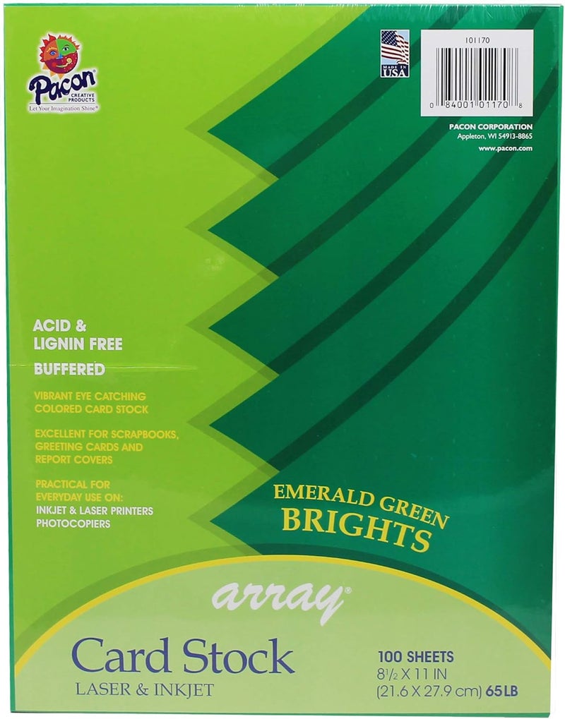 Pacon Card Stock, Emerald Green, 8-1/2" x 11", 100 Sheets - Image 1