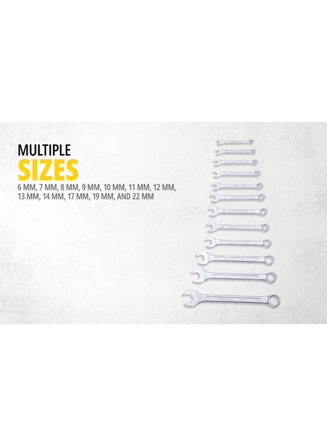 STANLEY 70-964E 12-Piece Combination Spanner Set With Maxi-Drive System, 6mm to 22mm, Chrome-Vanadium Steel, Anti-Slip Design on Open End, Anti-Rust, Matt Finish, Silver - Image 4