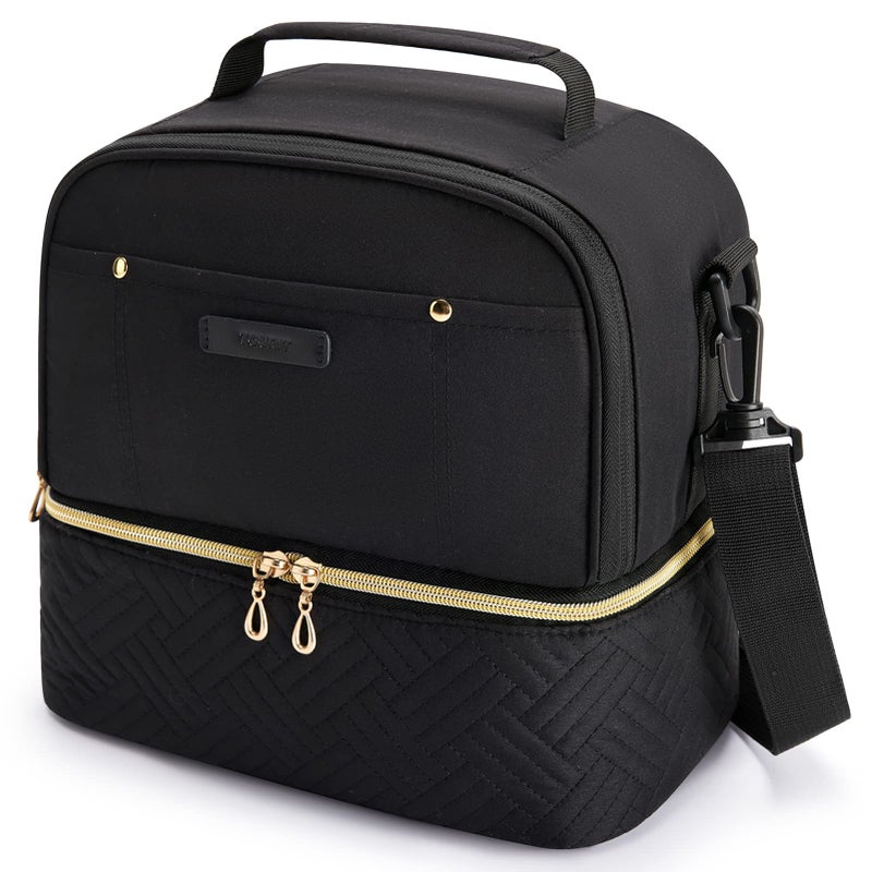 TOURIT Lunch Bag Women Double Deck Lunch Box Insulated Lunch Cooler for Women Men Work Black