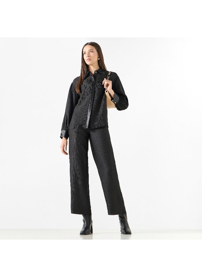Iconic Iconic Textured Straight Fit Flexi Waist Trousers  - Image 1
